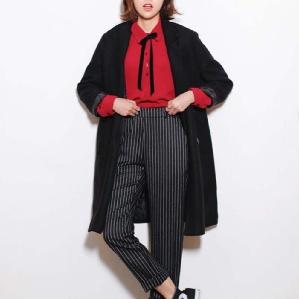Yesstyle Red Long Sleeve Button Down Blouse